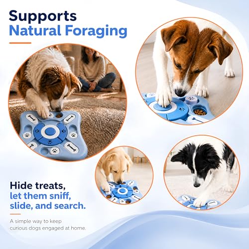 Dog Puzzle Toy Slow Feeder Bowl, Interactive Pet Feeder Toy, Treat Dispensing Puzzle Game for IQ Training, Treat Hiding, Foraging Play, Enrichment Toy for Small Medium Large Dogs & Cats