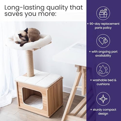 Catry 29.7" Tall 3 Level Laminated Wood Cat Tree with Large Base Condo, 2 Paded Steps, Natural Jute Scratching Post, Sturdy and Easy to Assemble for Small Cat, Brown - color: Brown