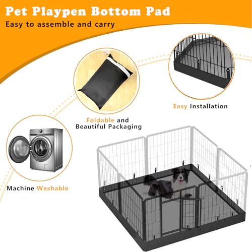 Dog Playpen Square Bottom Pad Fits for 48 Inch 8 Panels Metal Exercise Pet Playpen, Dog Crate Pad Puppy Playpen Pad, Elastic Buckles Connections.(Note: Playpen Not Included) -PureBlack - color: PureBlack