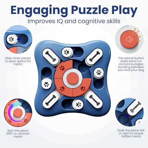 PAWSPIK Interactive Dog Puzzle Toy – Treat Dispensing Slow Feeder for Dogs, Mental Enrichment Toy with Squeaker & 16 Compartments – Durable, Non-Slip, Dishwasher Safe – Light Blue (Orange and Blue) - color: Orange and Blue