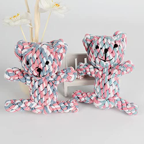 Dog Toys Puppy Teething Chew Toys,Pet Chew Toy Cat Chew Toy,Safe Braided Rope Toys Healthy Handmade Gift - color: pink and white bear