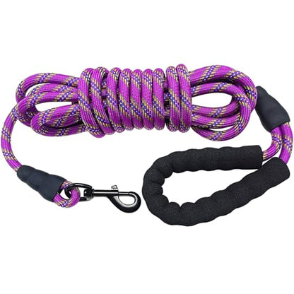 30ft Long Dog Leash, 6/8/10/15/20/30 FT Dog Lead Recall Training, Soft Padded Handle Thick Nylon Rope Leash for Large Medium Dogs Pets (30ft * 1/2", Purple) - color: purple, size: 1/2" * 30'