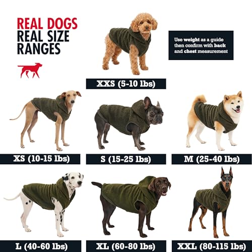 Tuff Pupper Fleece Dog Hoodie Sweater | Teddy Sherpa Outer & Soft Polar Fleece Lining | Adjustable Fit Winter Coat with Hood, Leash Hole, Ribbed Cuffs | for Small Medium Large XL XXL Dogs (Olive, L) - color: Olive, size: 40-60 lbs (Large)