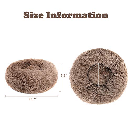 otoez Kitten Puppy Bed Extra Small XS Round Dog Cat Beds Anti Anxiety Plush Pet Calming Donut Bed with Non-Slip Waterproof Bottom, Washable (15.7", Khaki) - color: Khaki, size: 15.7"