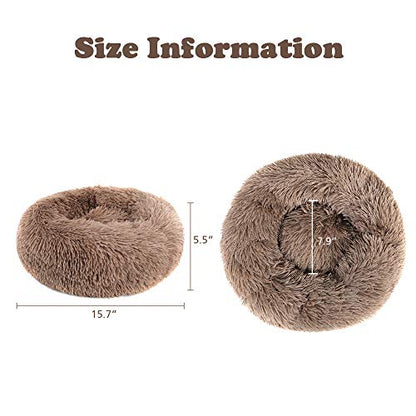 otoez Kitten Puppy Bed Extra Small XS Round Dog Cat Beds Anti Anxiety Plush Pet Calming Donut Bed with Non-Slip Waterproof Bottom, Washable (15.7", Khaki) - color: Khaki, size: 15.7"