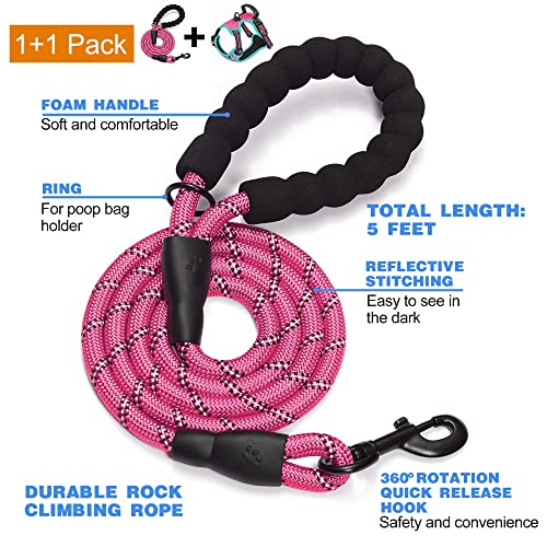 tobeDRI No Pull Dog Harness Adjustable Reflective Oxford Easy Control Medium Large Dog Harness with A Free Heavy Duty 5ft Dog Leash - color: Pink/Blue Harness+Leash, size: Medium