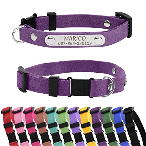 CAMAL Personalized Cat Collar with Name and Phone Number, Breakaway Cat Collar with Name Tag, Customized Cat Collar for Boys and Girls, Adjustable for Kitten Small Dogs Puppy (Dark Purple) - color: Dark Purple