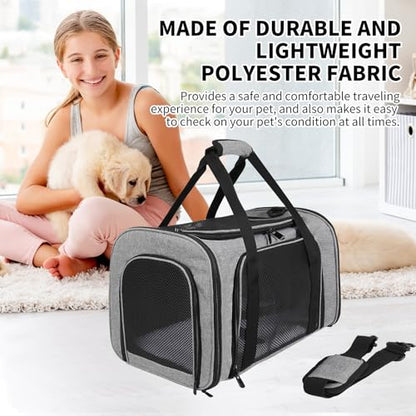 Carriers Soft-Sided Pet Carrier Case for Small Medium Cats Dogs Puppy Under 15 lbs,Airline Approved Cat Carrier with 4 Ventilated Windows (Medium,Grey&Black) - color: grey&black, size: 17.0"L x 11.0"W x 11.0"H