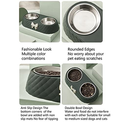 Stainless Steel Double Pet Bowls with Bowknot Decor Holder, Prevent Slip Cat and Dog Food Water Bowls, Cat Food Bowl Elevated, Dog Bowls Elevated, Cat Food and Water Bowl Set(Beige) - color: Beige