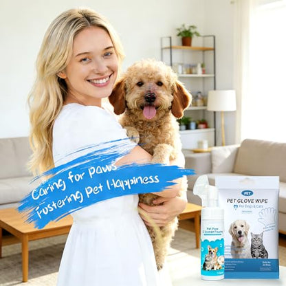 2-in-1 Pet Paw Cleaning Kit: No-Rinse Foam Cleaner & Pet Wipe Gloves, Foam Paw Scrubber for Dogs and Cats - Suitable for Small, Medium, Large Breeds, Puppies & Kittens with Dirty Paws - size: 2in1 kit