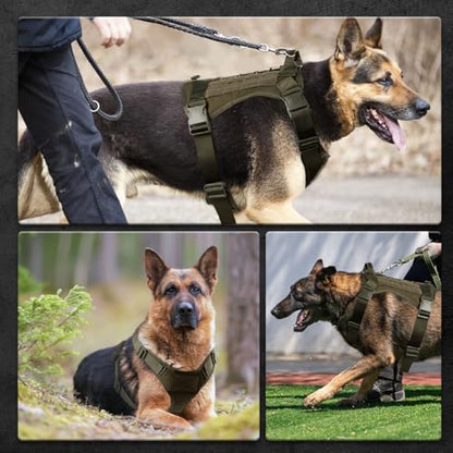 Tactical Dog Harness for Large Dogs, Adjustable No Pull Service Dog Vest Suitable for Training, Walking and Traveling, Easy Control Pet Harness, Army Green, L - size: L