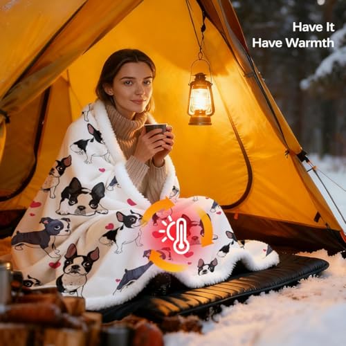 BlessLiving Boston Terrier Sherpa Blanket Queen Size 90x90 Inches - 3D Red Hearts Puppy Dog Print Super Soft Plush Fleece Throw for Adults, Women, Pet Lovers, Cute Animal Themed Gift - color: Boston Terrier, size: Queen, 90 x 90 Inches