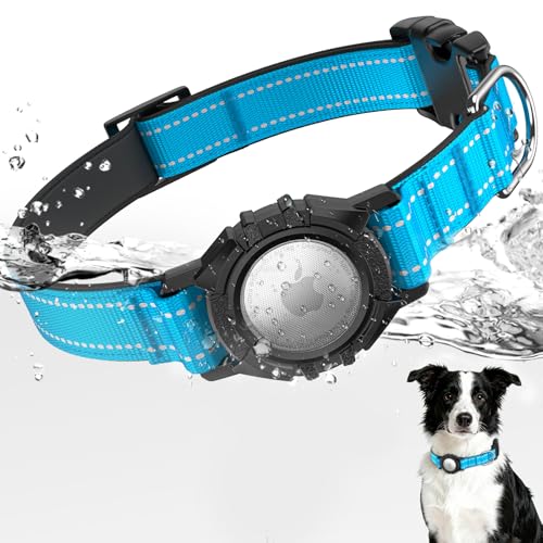 AirTag Dog Collar, Reflective Dog Collar with Airtag Holder, IP68 Waterproof Integrated Air Tag Dog Collars, Ultra-Durable, Comfortable Padded, GPS Tracker Collars for Dogs (Blue, L) - color: BLUE, size: L (17.14"-23.62")