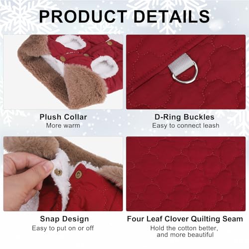 BEAUTYZOO Winter Dog Vest Coat with Harness Built in, Warm Puppy Jacket for Small Medium Dogs, Lightweight Cold Weather Small Dog Coat, Fleece Puffer Vest Windproof Snowproof Pet Clothes, Wine Red L - color: Red, size: L (Back: 17",Chest: 26")