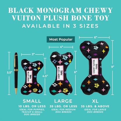 Haute Diggity Dog Chewy Vuiton Bone Plush Squeaky Dog Toy, Soft Durable Designer-Inspired Stuffed Puppy Chew Toys for Small, Medium & Large Dogs, Machine-Washable (Black Monogram) XL - color: Black Bone, size: X-Large