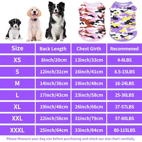 Dog Shirts Camo for XXXL Dog Girl Female Pink Purple Sleeveless Tank Top Tee Clothes Vest Soft Light Weight Stretchable Pack of 2 XXXL - size: XXX-Large