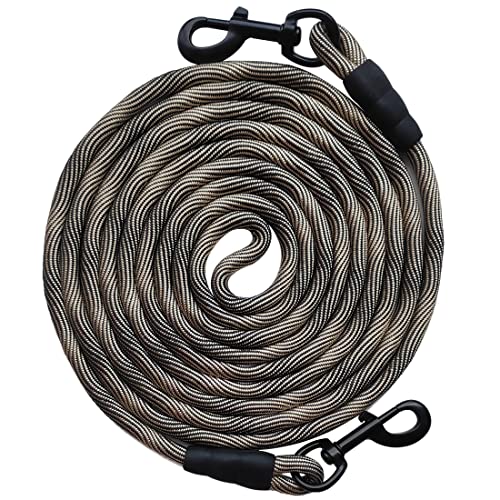 Dog Tie Out, Check Cord Long Tether Rope Leash, 8ft 12ft 20ft 30ft 50ft 75ft Dog Lead for Yard- Large Medium Dogs Outdoor Playing, Camping, Training or Backyard (8 Foot, Beige Black) - color: Beige Black, size: 8 Foot