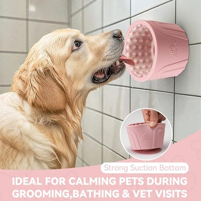 Dog Slow Feeder Lick Bowl, Anxiety Relief Dog Licking Mat Treat Dispenser, Non-Slip Anti-Choking Slow Eating Lick Bowl for Small Medium and Large Breed Dogs, BPA Free Silicone - color: Pink, size: S