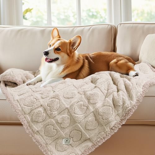 Luciphia Waterproof Dog Blanket for Small Medium Dogs Washable Couch Protector Soft Fluffy 3D Heart Jacquard Puppy Cat Blanket with Sherpa Fleece Cozy Calming Throw Blankets, Beige 57x40 inch - color: Beige-waterproof, size: Medium (57x40 inch)