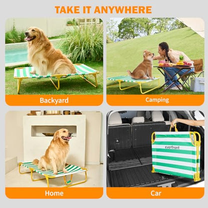 everfront Dog Elevated Bed Foldable Portable Raised Bed Camping cot Outdoor Summer Dog Bed (Large, GreenStripes-Oxford Fabric) - size: Large-47"x31"x9"