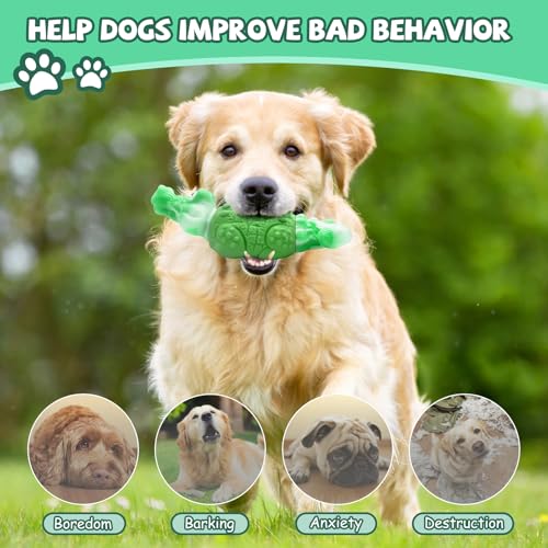 WinTour Tough Dog Toys for Large Dogs, Indestructible Dog Toy for Aggressive Chewers with Squeaky, Durable Chew Toys to Keep Them Busy for Medium and Large Breeds, Interactive Heavy Duty Bones - color: Green