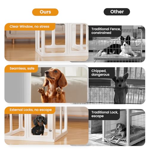 Clear Acrylic Dog Playpen - 50 x 33.4 Inch, 24" H 10 Planes Transparent Dog Fence Indoor, Sturdy Pet Pen for Puppy/Small Dog/Rabbit/Pig, Easy Assemble & Cleaning Plastic Whelping Box Enclosure, White - color: White