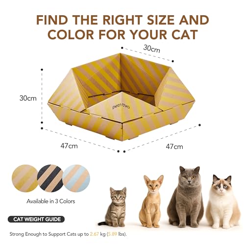 Foldable Cardboard Cat House & Bed for Indoor Cats – Origami Cat Cardboard Hideaway with Honeycomb Scratcher Pad, Collapsible Travel-Ready, FSC-Certified, Silver Award Winner, Yellow - color: Yellow