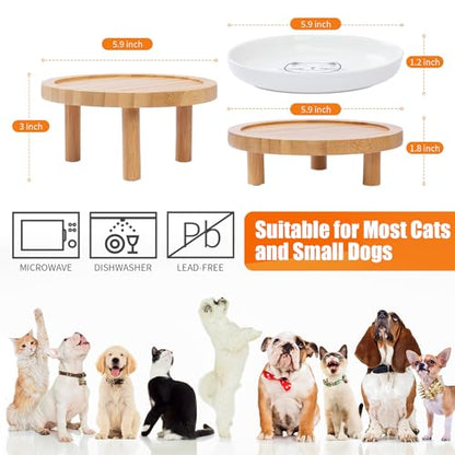 Lusifaco Shallow Elevated Cat Bowls,5.9 Inch Wide Raised Ceramic Cat Dishes with Bamboo Stand, Whisker Friendly Pet Water or Food Plates Feeding Station for Indoor Cats, Kitten(Green,Set of 1) - color: Green