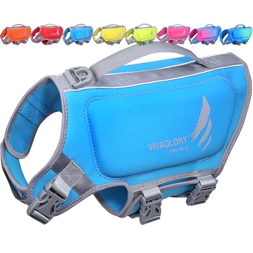 VIVAGLORY High Buoyancy Dog Life Vest, Swimming Vest with Handle, Dog Life Jacket for Swimming & Boating, Buoyancy for Puppy Doggy, XS, Blue - color: Blue, size: XS: 16-20 inch (Ribcage Girth)
