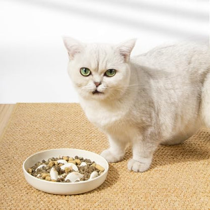 Slow Feeder Bowl for Cats and Small Dogs,Cilkus Fish Pool Design, Fun Interactive Bloat Stop Puzzle Feeder Bowl Healthy Eating Diet Made of Melamine Food Grade Material (White(Melamine)) - color: White(Melamine)