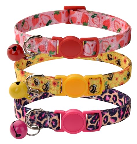 Cat Collar Breakaway with Bells, 3 Pack Girl Boy Pet Cat Collar with Bohemia Floral Tribal Geometric Patterns, Adjustable 7.5-12 Inch, with Safety Buckle for Kitten Cat(Set C) - color: Set C