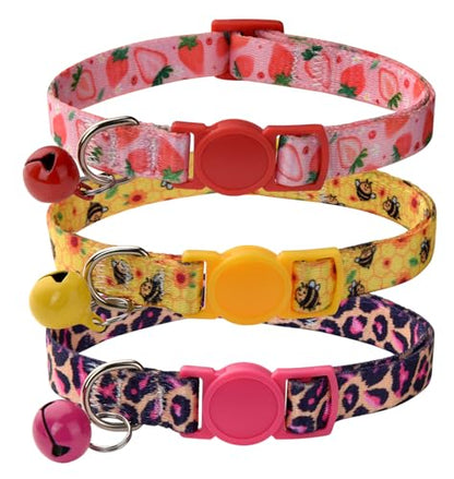 Cat Collar Breakaway with Bells, 3 Pack Girl Boy Pet Cat Collar with Bohemia Floral Tribal Geometric Patterns, Adjustable 7.5-12 Inch, with Safety Buckle for Kitten Cat(Set C) - color: Set C