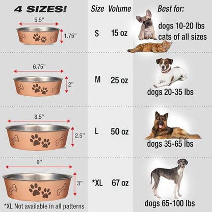 Loving Pets Bella Dog Bowls- Stainless Steel Dog & Cat Bowls - Spill Proof Dog Food Bowl, Cat Bowl, Puppy Essentials & Pet Supplies Great for Home & Travel (Large 35-65 lbs, Champagne) - color: Champagne, size: Large (35-65lbs)