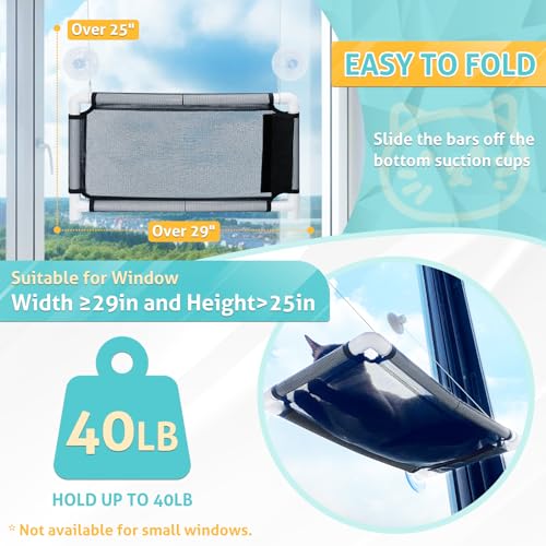UCINNOVATE Cat Window Perch, Cat Hammock Hanging Bed for Kitty, Resting Pet Bed, Indoor Mounted Kitten Perch, Sunbath Shelf with Strong Suction Cup