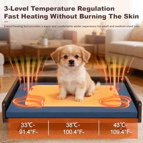 Smart Pet Bed, Downward Suction Ventilation, 3-Speed Cooling and Warmth, Solid Wood Frame, Touch Control, 3-Color Ambient Light, Removable Washable Pad, All-Season Pet Sofa for Cats and Dogs