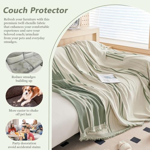 Chenille Armchair Cover Jacquard Sofa Covers Washable Furniture Protector Recliner Couch Cover 1 Cushion Reversible Chair Cover Beige Green Striped Couch Cover Blanket 71"x 71" - color: A0# Beige/Green - Striped, size: Medium 71" x 71"