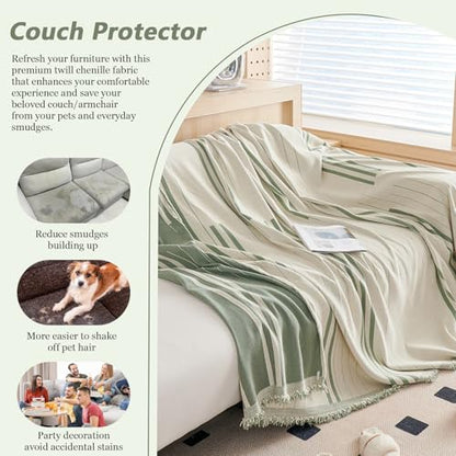 Chenille Armchair Cover Jacquard Sofa Covers Washable Furniture Protector Recliner Couch Cover 1 Cushion Reversible Chair Cover Beige Green Striped Couch Cover Blanket 71"x 71" - color: A0# Beige/Green - Striped, size: Medium 71" x 71"