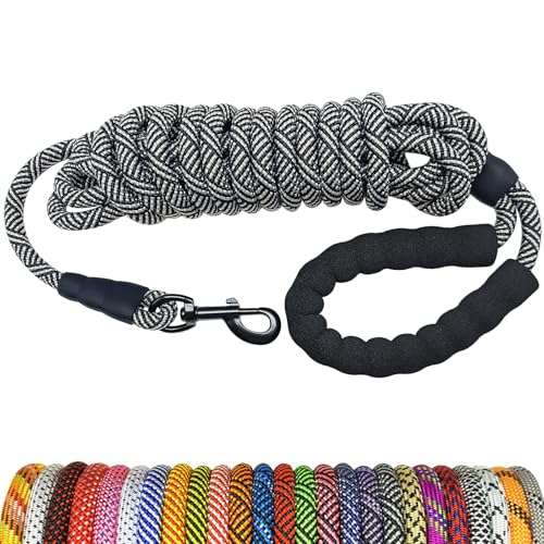 30ft Long Rope Dog Leash, 3/4/5/6/7/8/10/12/15/20/30FT Lengths Dog Lead Nylon Pet Leash, Soft Padded Handle Thick Lead Training Leashes for Large Medium Dogs (30ft * 1/2", Black) - color: black, size: 1/2" * 30'