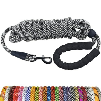30ft Long Rope Dog Leash, 3/4/5/6/7/8/10/12/15/20/30FT Lengths Dog Lead Nylon Pet Leash, Soft Padded Handle Thick Lead Training Leashes for Large Medium Dogs (30ft * 1/2", Black) - color: black, size: 1/2" * 30'