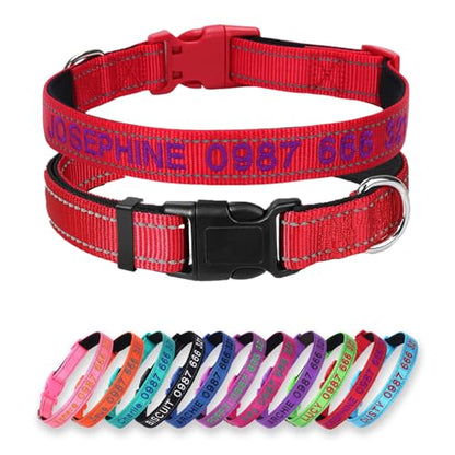 Padded Dog Collar,Soft Neoprene Personalized Pet Collar,Custom Embroidered Pet Name and Phone Number,Breathable Nylon Dog Collars,Quick Release Snap Buckle Dog Collar,Red - color: Red