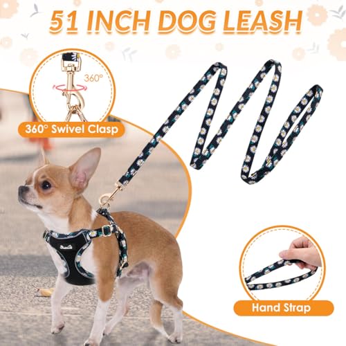 SlowTon Small Dog Harness - No Pull Dog Harness and Leash Set, Soft Mesh Lightweight Puppy Vest Harnesses, Adjustable Pet Harnesses for XXS XS Small Medium Easy Walk Hiking (Black, XXS) - color: 3.Black Daisy, size: XX-Small
