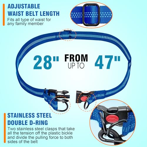 Hands Free Dog Leash with Waist Belt – No-Pull Bungee, Dual Padded Handles & Zipper Pouch for Running, Walking & Training – Adjustable Waist Leash for Large & Medium Dogs (Dark Blue) - color: Dark Blue