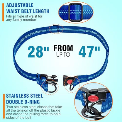 Hands Free Dog Leash with Waist Belt – No-Pull Bungee, Dual Padded Handles & Zipper Pouch for Running, Walking & Training – Adjustable Waist Leash for Large & Medium Dogs (Dark Blue) - color: Dark Blue