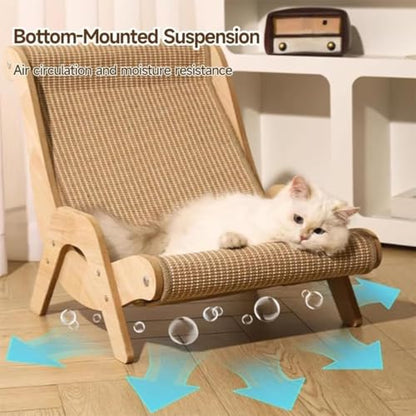 Elevated Cat Bed with Wooden Frame, Natural Hemp Rope, Scratch-Resistant Pet Lounger for Indoor Cats, Breathable Kitty Nap Furniture