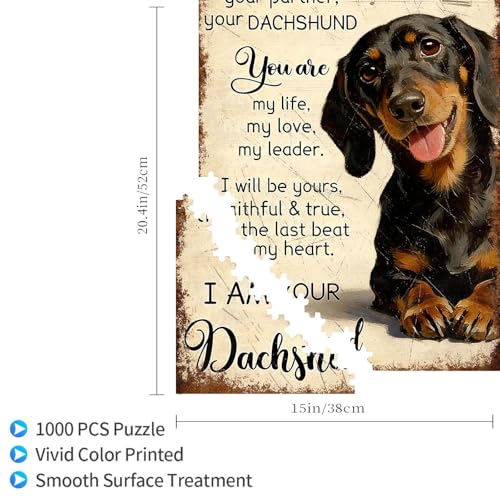 1000 Pieces Jigsaw Puzzles for Adults, I Am Your Friend Your Partner Your Dachshund Art Puzzle, Stress Relief Concentration Training Brain Teaser Puzzle 29.5x19.7 Inch - color: Wooden Puzzle13, size: 1000 Piece pcs