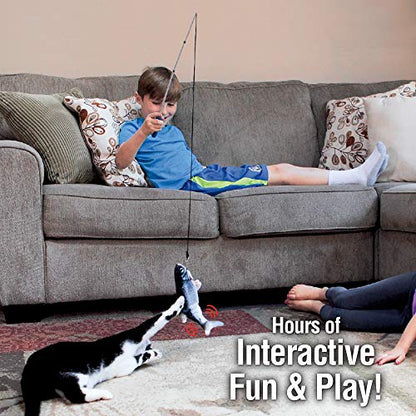 Ontel Flippity Fish Interactive Cat Toy with Catnip & Fishing Pole - Touch Activated, Rechargeable Pet Toy to Help Reduce Stress & Bad Behavior (Pack of 2) - As Seen On TV - size: Pack of 2