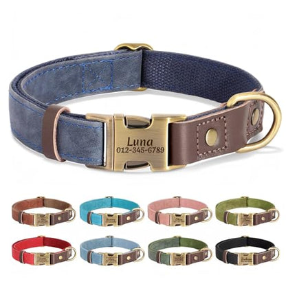 Personalized Dog Collars, Custom PU Leather Dog Collar with Name&Phone Number, Engraved Dog Collar for Large Dogs, Adjustable Durable Collar with Quick Release Metal Buckle, Blue,XL - color: Blue, size: Xl: Neck 20-27", Width 1.2"