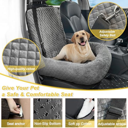 Dog Car Seat for Small Medium Dogs,Detachable Washable Travel Safety Pet Booster Seat, Comfy Ultra Soft and Multifunctional Car Travel Bed,Grey - color: Gray, size: Small