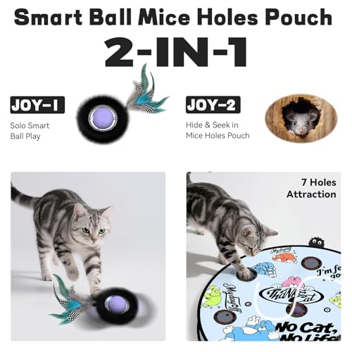 Interactive Cat Toy with Motion Activated Ball & 7 Holes Maze Mat, Hide and Seek Exercise Game for Indoor Cats, Automatic Moving Cat Ball Toy in Pouch, Rechargeable Kitten Toys, Mouse Catching Game - color: No Cat No Life