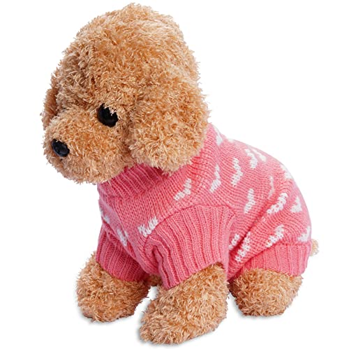 Dxhycc Dog Knitted Sweater Heart Puppy Sweater Warm Soft Pet Holiday Clothes for Small Cats and Dogs (Pink, S) - color: Pink, size: Small